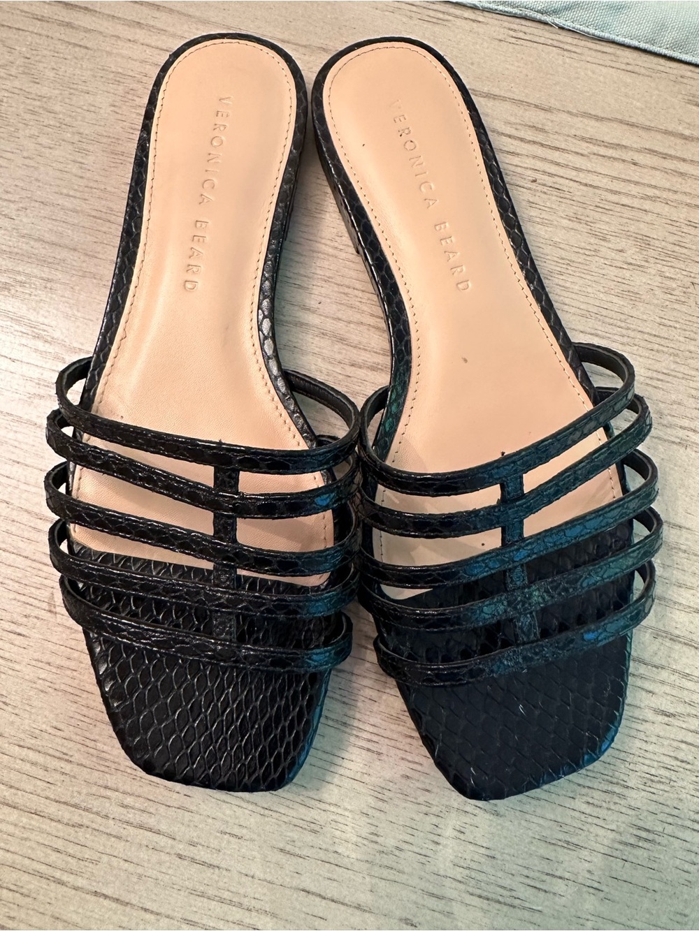 Veronica Beard Mason Slide Sandals Black Embossed Leather Size 6.5